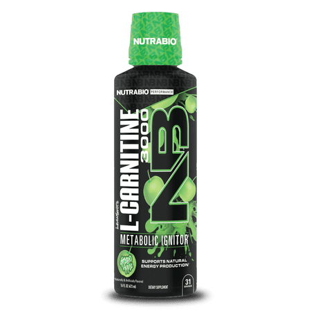 NutraBio – L-Carnitine Liquid Shots – 3000mg, (Green Apple) – 10mg of Vitamin B-5 – Zero Carbs & Sugars – Energy Production – Muscle Recovery