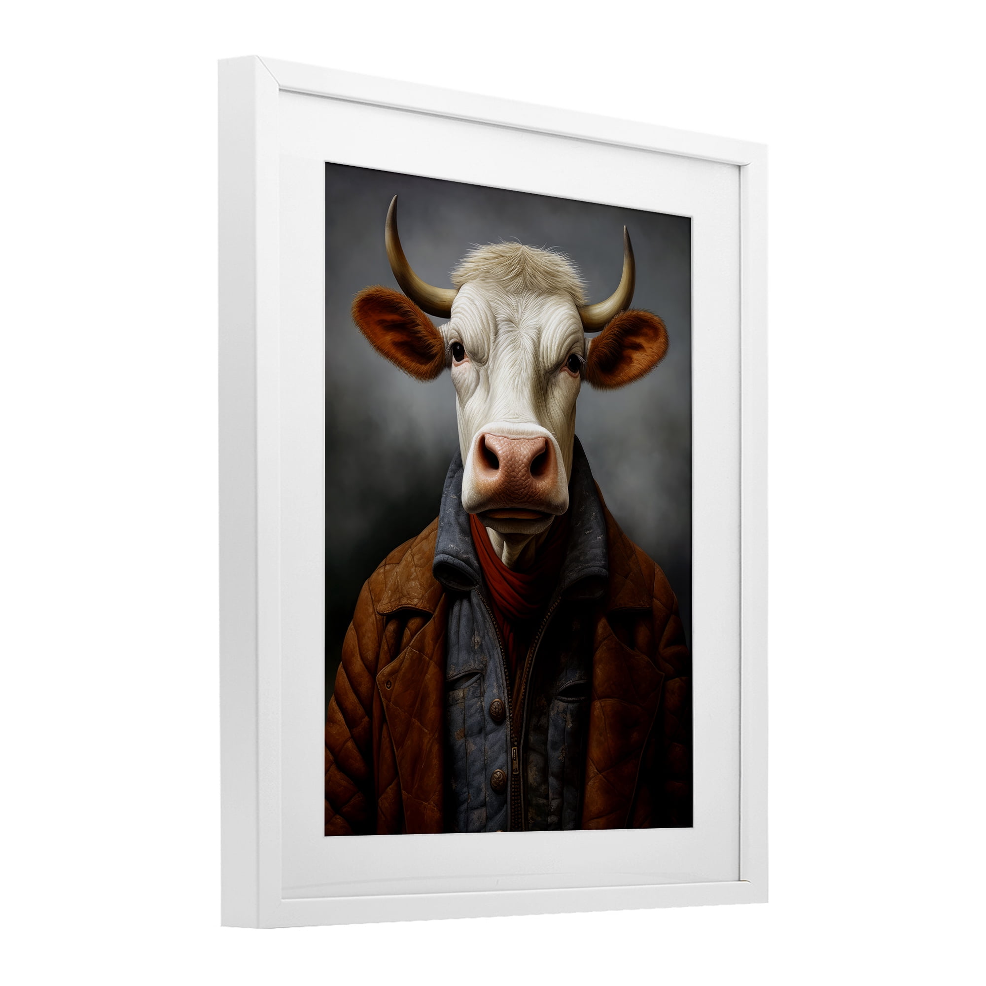 Stupell Industries Chianina Style Cow White Framed Print Under Glass, design by Ray Powers
