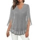 thumbnail image 2 of mfyjkho Tops De Tallas Grandes, Top De Fiesta Transpirable Con Mangas 3/4 Y Escote En V Para Mujer, De Malla De Color Dorado Brillante Y Estampado Floral Tops Y Blusas Para Mujer Xxxxxl, 2 of 7