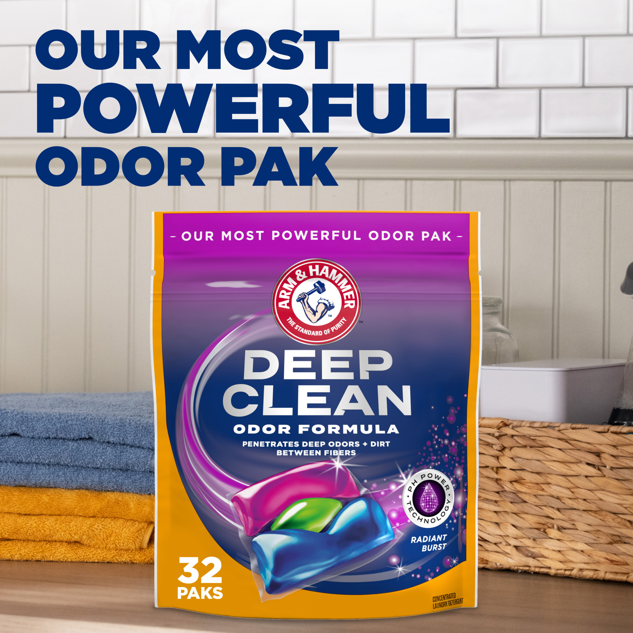 ARM & HAMMER Deep Clean Odor Formula Detergent Paks, 32 Count photo 3