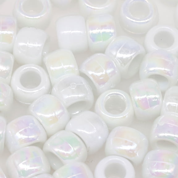 12 Packs: 280 ct. (3,360 total) Opaque White AB Pony Beads by Creatology - 6mm x 9mm