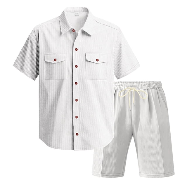 Ketyyh-chn99 Ensemble Estival de Plage pour Hommes 2 Pcs Shorts d'Été pour Hommes à Manches Courtes Ensemble Décontracté Shorts d'Été pour Hommes à Manches Courtes Ensemble Décontracté Taille pour TG, Blanc