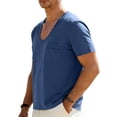 thumbnail image 3 of Yifymode Men's U Neck Short Sleeve Shirt, Tie Detail Pocket Design Casual Sports Style Top Blue 2XL, 3 of 6
