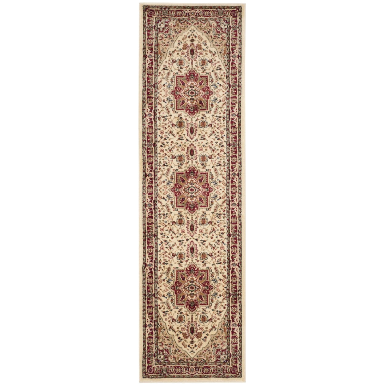 SAFAVIEH Lyndhurst Miranda Traditional Bordered Runner Rug, Ivory/Red, 2'3" x 10'