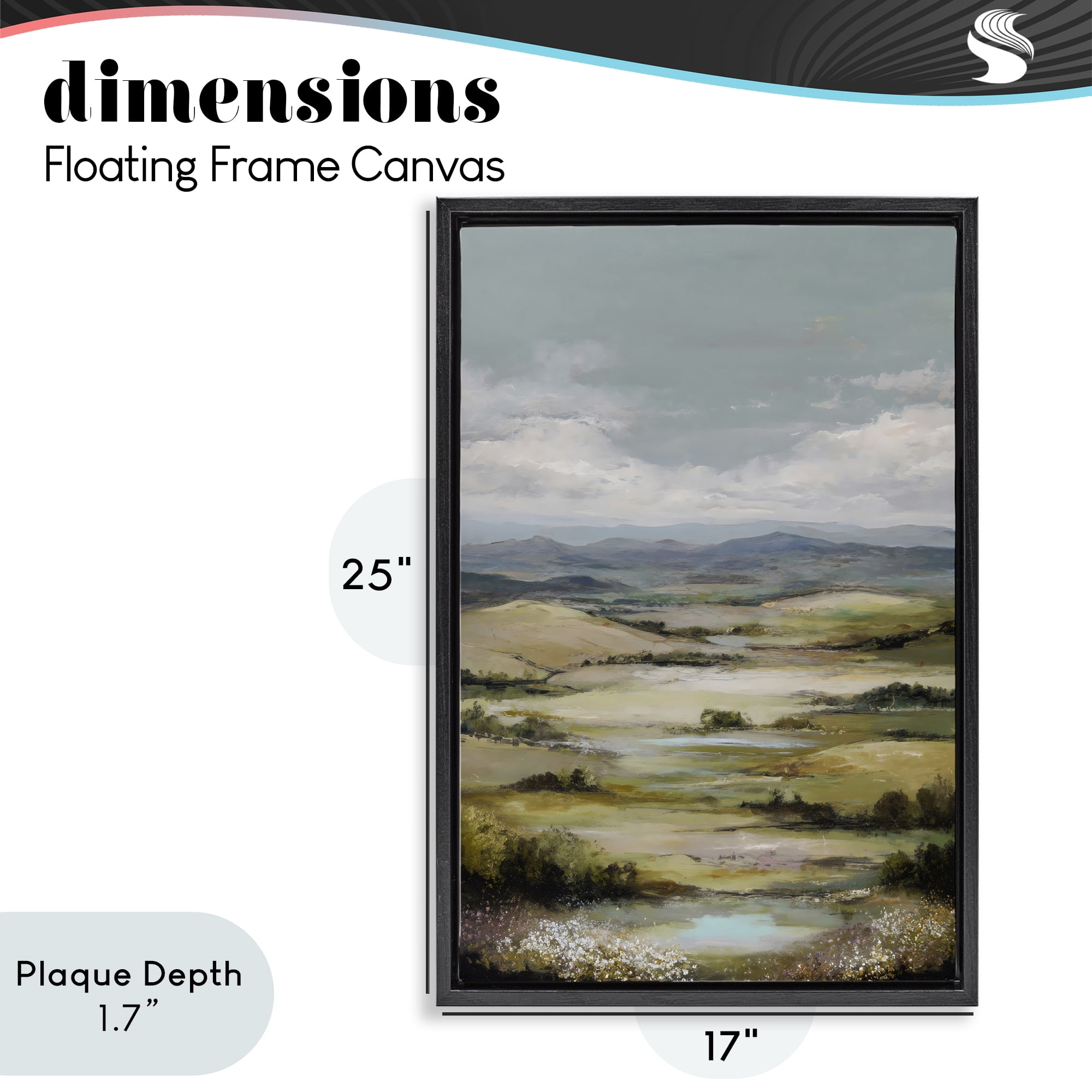 Stupell Industries Rolling Mountain Meadows Black Framed Floater Canvas Wall Art, design by Petal Prints Design