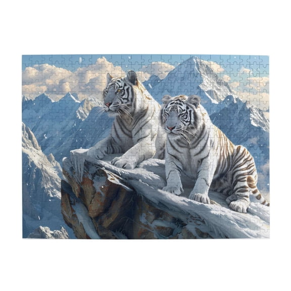 500-Piece Wooden Jigsaw Puzzle for Adults - Tigers Snowy Mountain Peak , Interlocking Pieces with Guide Letters, Holiday Gift & Home Decor