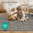 thumbnail image 4 of ODIKA 6'x9' Washable Area Rug Vintage Boho Trellis Scroll Border Distressed Faded Motifs Mauve Flowing Dynamic for Dining Room, Under Table, Office Décor, Non-Slip Chair-Friendly, 4 of 7
