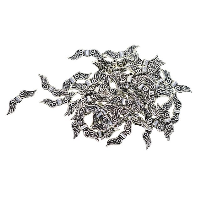 100 piezas de abalorios de ala de ángel, espaciadoras de aleación de plata antigua, abalorios vintage para accesorios de fabricación de joyas, Macarena Granos del encanto del ala del ángel