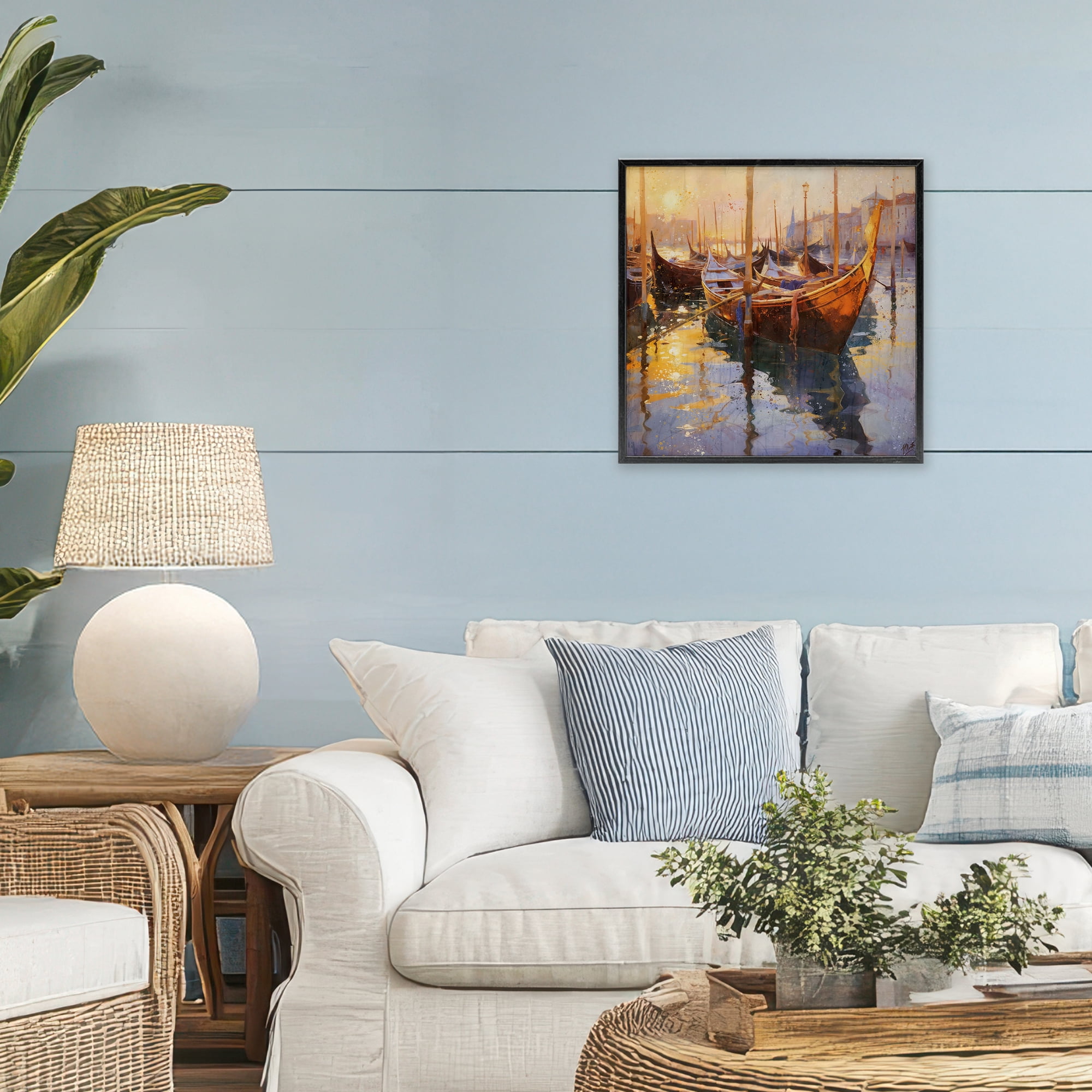 Stupell Industries Venetian Gondolas in Golden Light Black Framed Giclee Art, design by Marta Wiley
