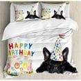thumbnail image 3 of Kids Birthday Duvet Cover Set Twin Size, Sleepy French Bulldog Party Cake with Candles Cone Hat Celebration Image, Decorative 2 Piece Bedding Set with 1 Pillow Sham, Multicolor, by Ambesonne, 3 of 3