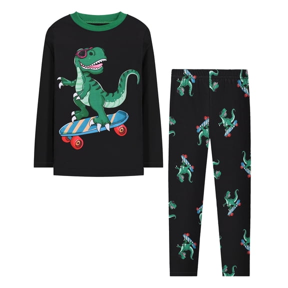 Baby Boy Pajamas Dinosaur Print Nightwear Long Sleeve Cotton Pjs Crewneck Top Pants 2 Piece Set Fall Casual Sleepwear Set Sleepwear Set for Boys Fall 2 Piece Pjs Set Cotton Sleepwear