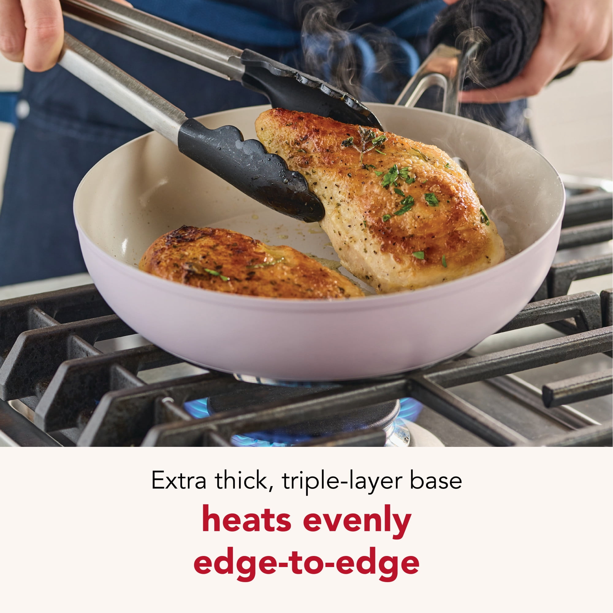 KitchenAid 9.5" Color-Finished Stainless Steel 3-Ply Base Ceramic Nonstick Frying Pan Dishwasher and Metal Utensil Safe, Induction Suitable and Oven Safe to 500°F, Wildflower