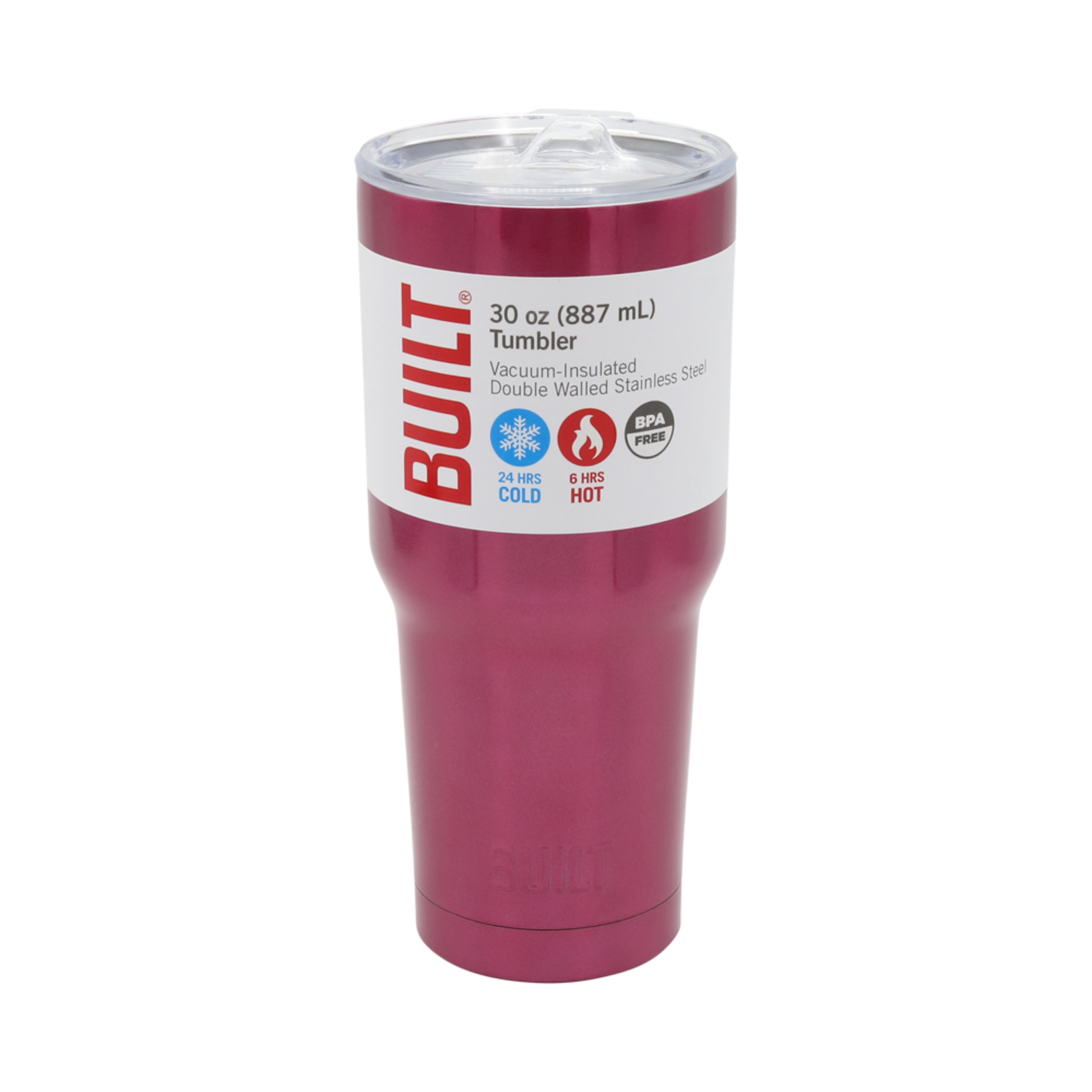 Built 30 Ounce Double Wall Vacuum Sealed Stainless Steel Coffee and Water Tumbler Easy to Clean Tritan Lid with Rotating Splash Guard, Red (5286365)
