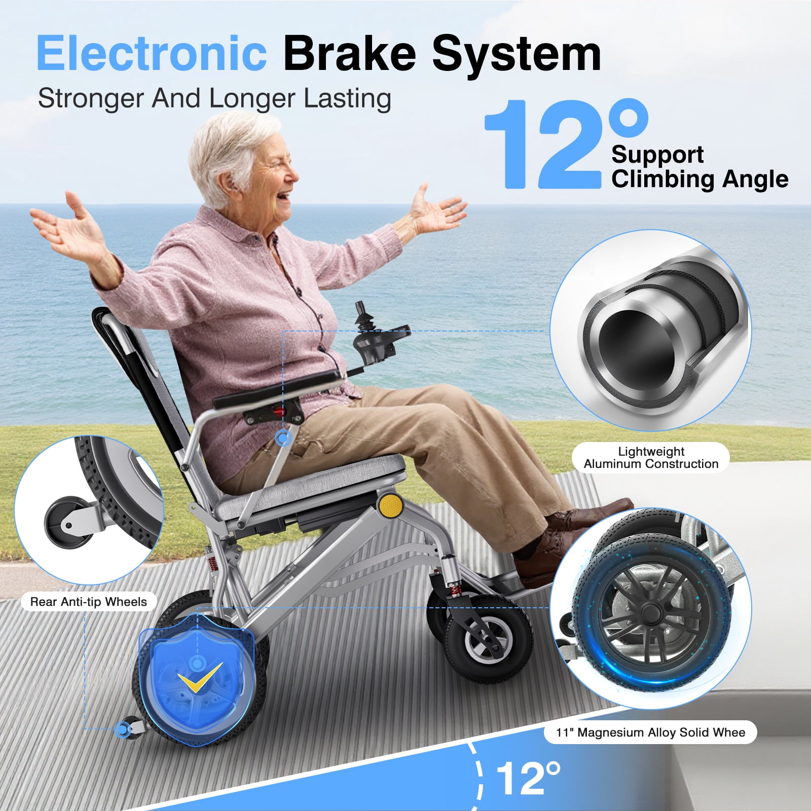 COOLHUT 33lbs Folding Electric Wheelchair, Motorized Wheelchair with Safety Features, Lithium Battery, Ideal for Seniors & Travel
