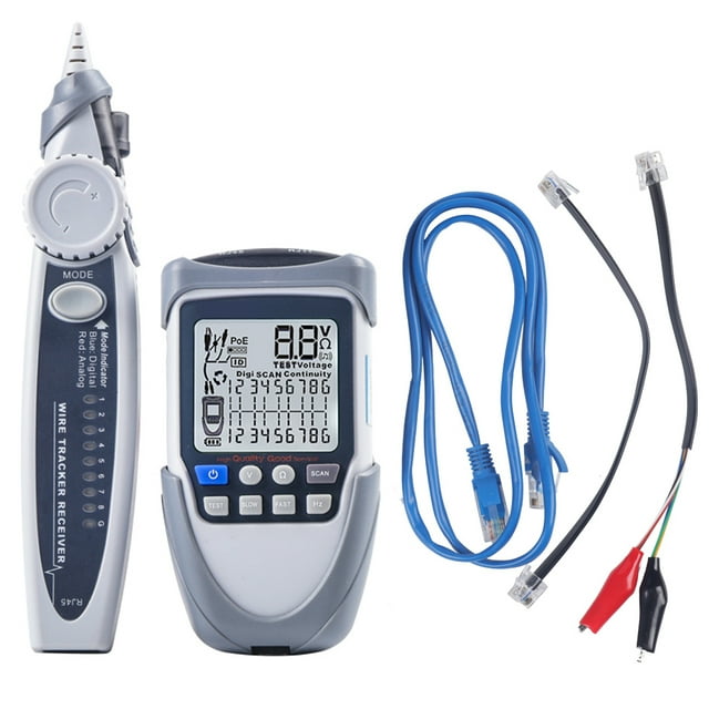 TFixol Handheld Portable Network Cable Tester LCD Large Screen Display Digital Wire Trackers Continuity Battery Voltage Polarity Checking POE Test Multi-function Cable Tester with Flashlight