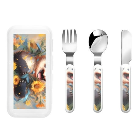 

Gaeub Elegant Cute Panda Sunflower Print 3-Piece Children Knife Spoon Fork Set Stainless Steel Child Flatware Set Kids Utensils Set with Case for Lunch Box (Fork Spoon Knife Combo)
