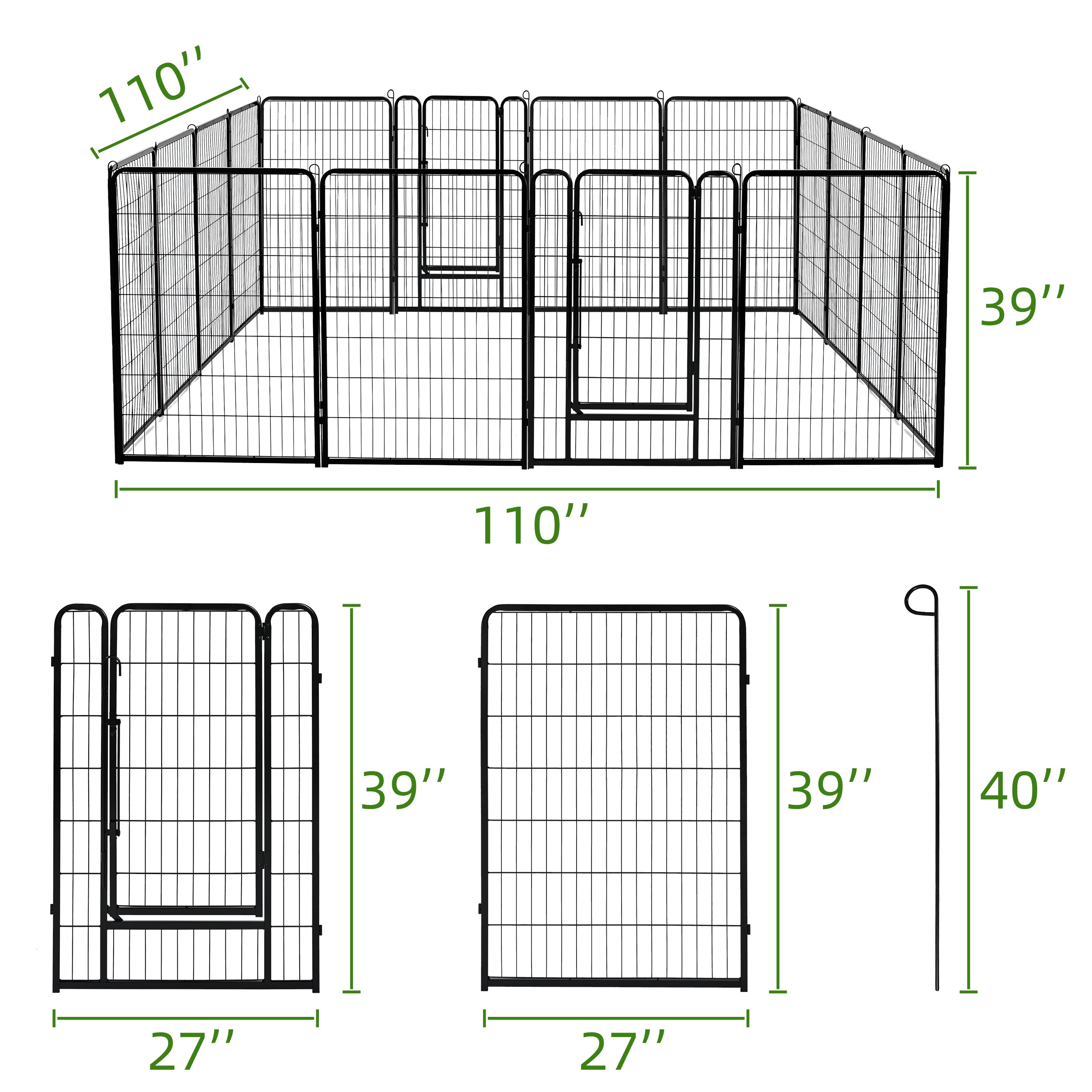 Vibrant Life Heavy Duty 16-Panel Metal Wire Playpen for Dogs, Black, 39"