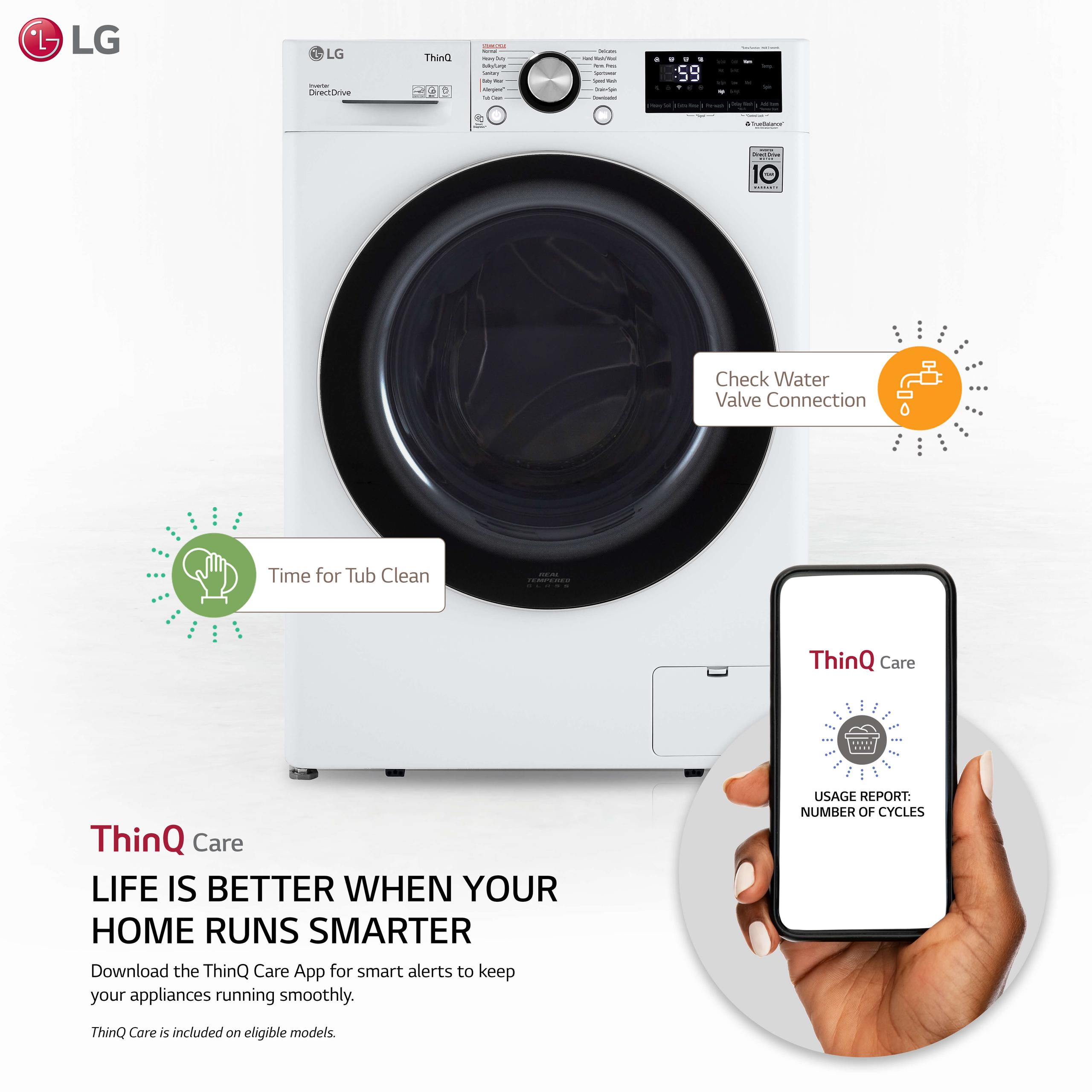 LG WM1455HWA 2.4 Cu. Ft. HE Stackable Front Load Washer with Steam Wash - White - image 2 of 5