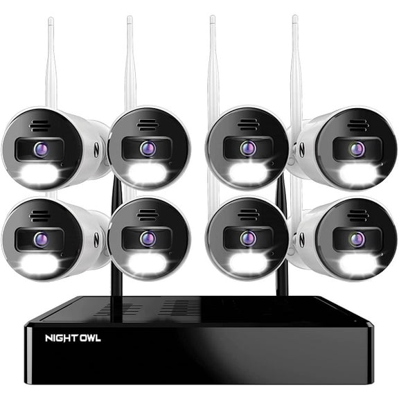 Pre-Owned Night Owl CL-BT8WN-18L Bluetooth Video Home Security Camera System with (8) Wi-Fi IP 4K HD Indoor/Outdoor Spotlight Cameras with 2-Way Audio and 1TB Hard Drive
