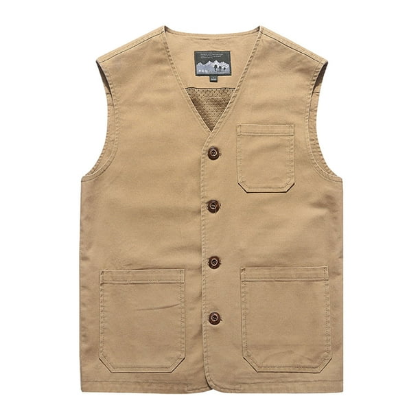 Chaleco de Algodón Minnieouse con Bolsillos para Hombres Caqui 7XL
