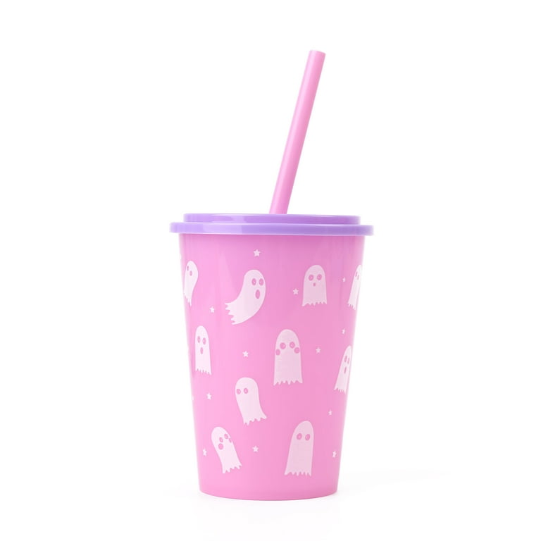 Halloween Plastic Tumbler with Curly Straw with Pink Lid, Ghost, Way to  Celebrate 