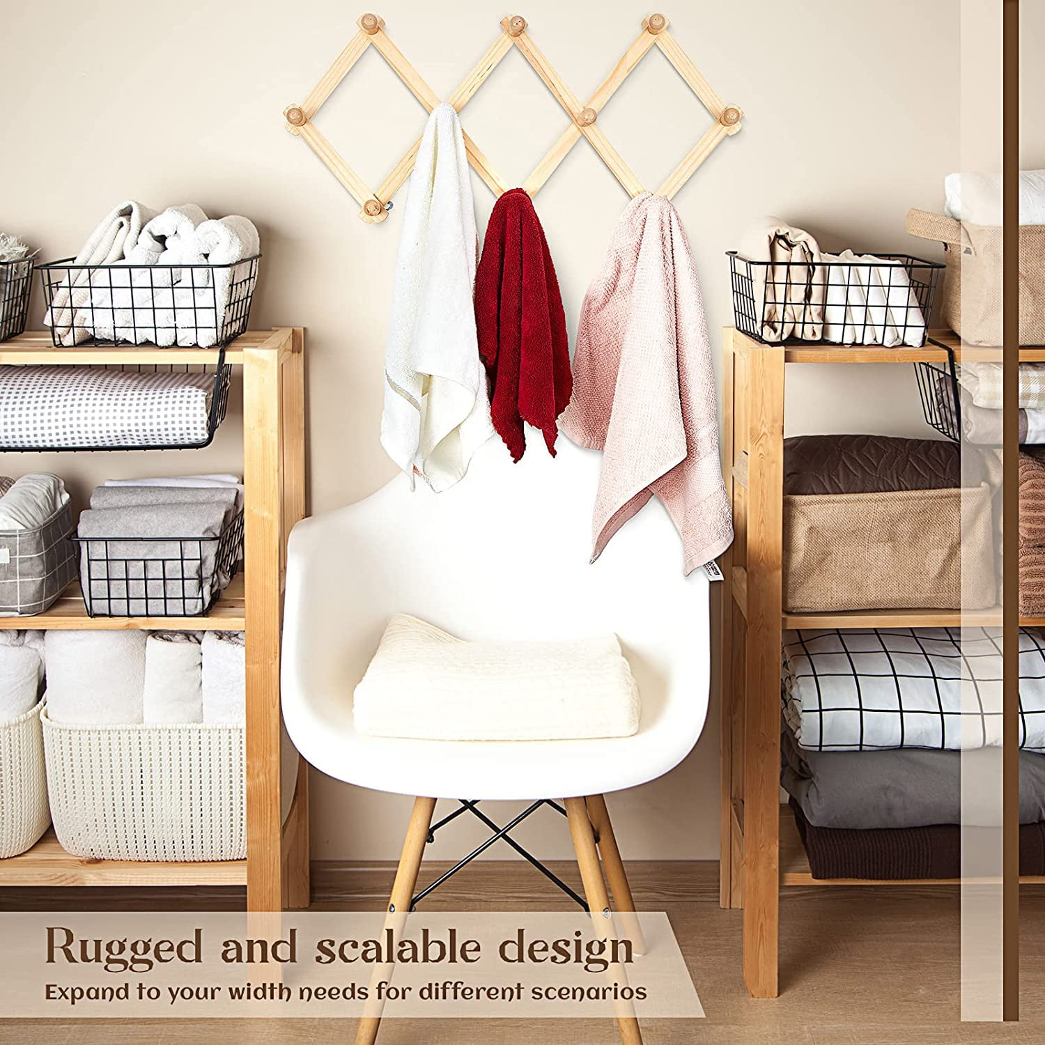 Accordion Style Wood Expandable Rack Wall Mounted Coat Rack