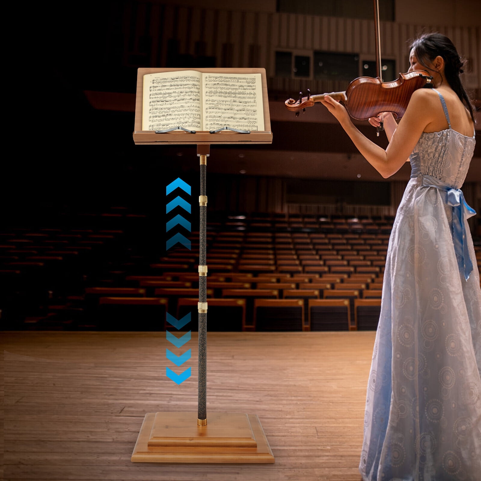 Musician's Bamboo Music Stand for Sheet Music Portable & Height-Adjustable Shelf