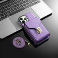 thumbnail image 3 of for iPhone 12 Pro Max Case Wallet with Shoulder Strap for Women - Crossbody Lanyard,Zipper Pocket,Credit Card Holder,Shockproof - Metal Buckle Closure Premium PU Leather Case, Purple, 3 of 10