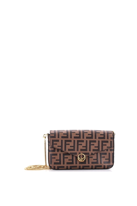 Pre-Owned F is Fendi Envelope Clutch on Chain Zucca Embossed Leather By Rebag