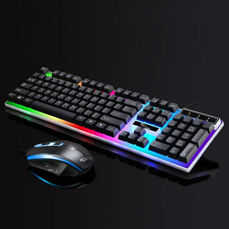 TSV Gaming LED Wired Keyboard and Mouse Combo with Emitting Character Usb Mouse Multimedia Keys Rainbow Backlight Mechanical Feeling For Desktop Computer,