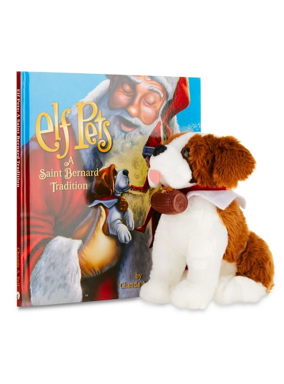 Elf Pets: A Saint Bernard Tradition - Huggable Elf Pet St. Bernard Stuffed Animal - Includes Beautifully Illustrated Hardbound Storybook, Barrel with Charm and Official Adoption Certificate