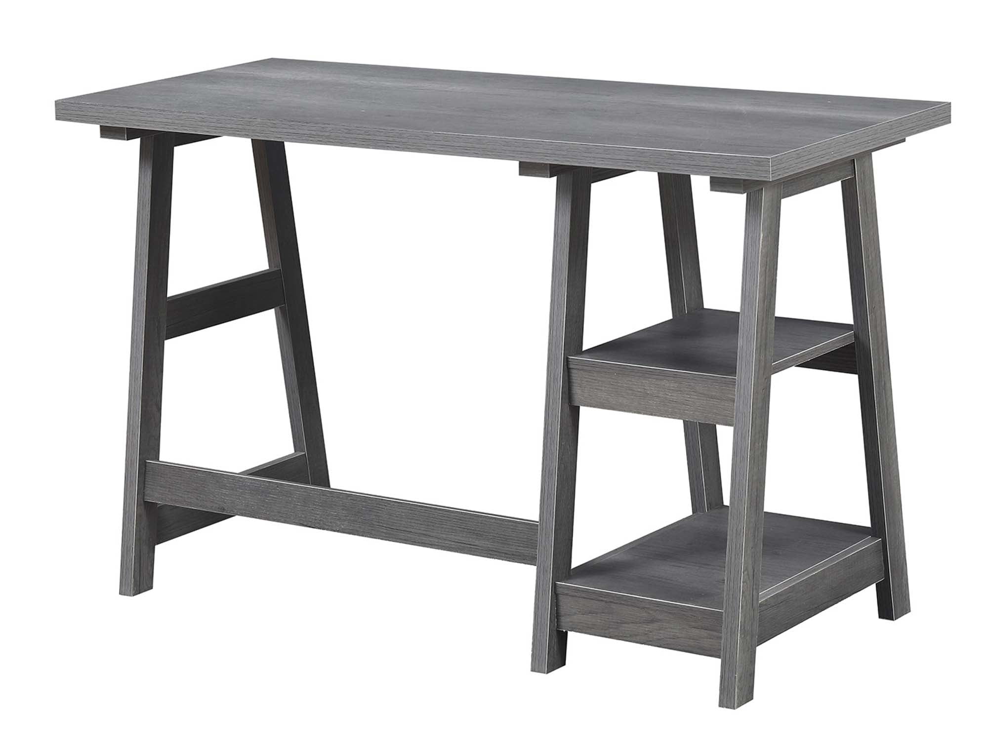 Convenience Concepts Designs2Go 29.25" Tall Trestle Desk with Shelves, Charcoal Gray