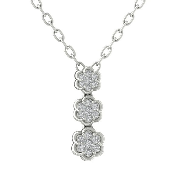 Araiya Sterling Silver Round Diamond Flower Drop Pendant Necklace (1/4 cttw, I-J Color, I2-I3 Clarity), 18"