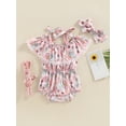 thumbnail image 2 of Wassery Baby Girls 2Pcs Easter Romper Outfits Sleeveless Bunny Floral Print Jumpsuit with Headband Set Summer Clothes 0-24M, 2 of 8