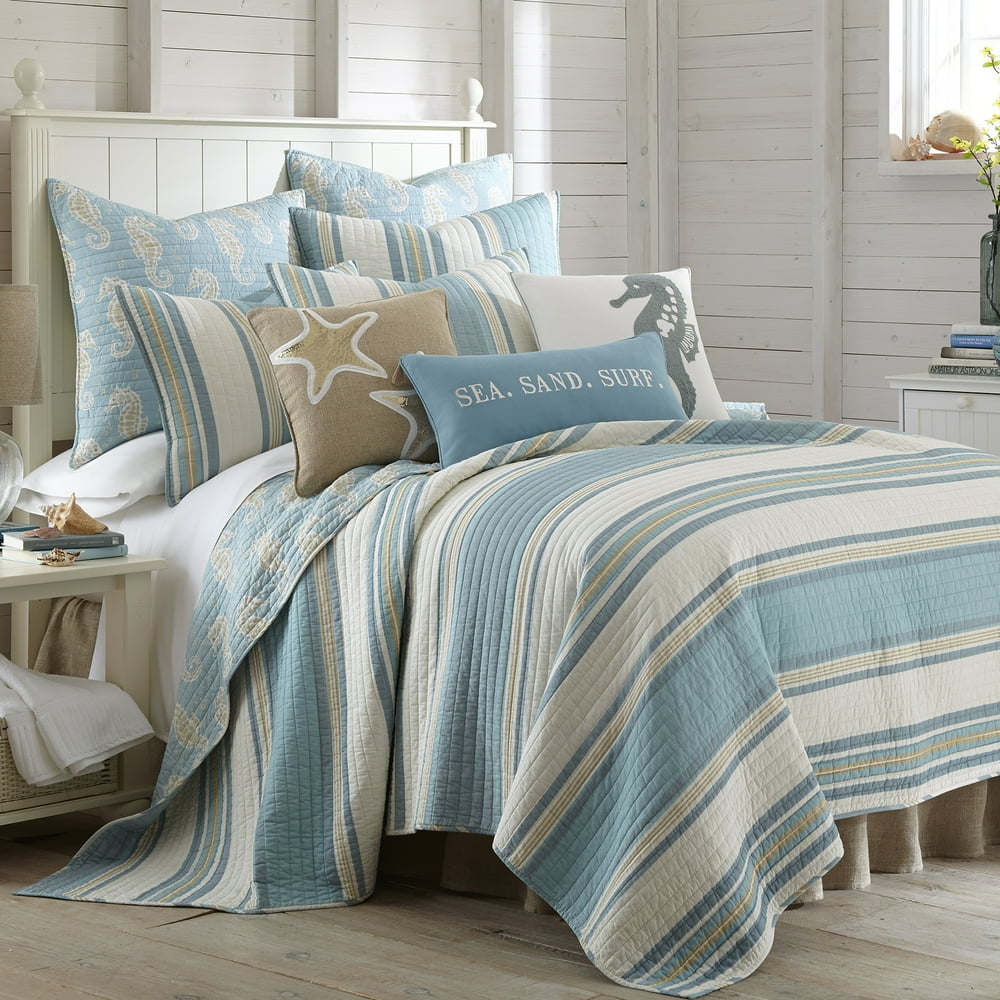 Levtex Home Blue Maui Quilt Set, King Quilt + Two King Pillow Shams