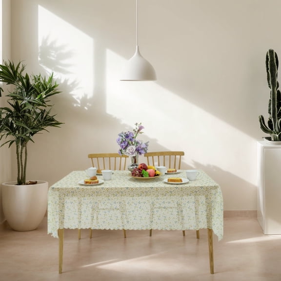 56"×56" Beige Rectangular Floral Polyester Tablecloth - Washable, Durable, Wrinkle-Resistant, Perfect for Dining Tables, Birthday Parties, Picnics, Easter, and Valentine's Day Decorations