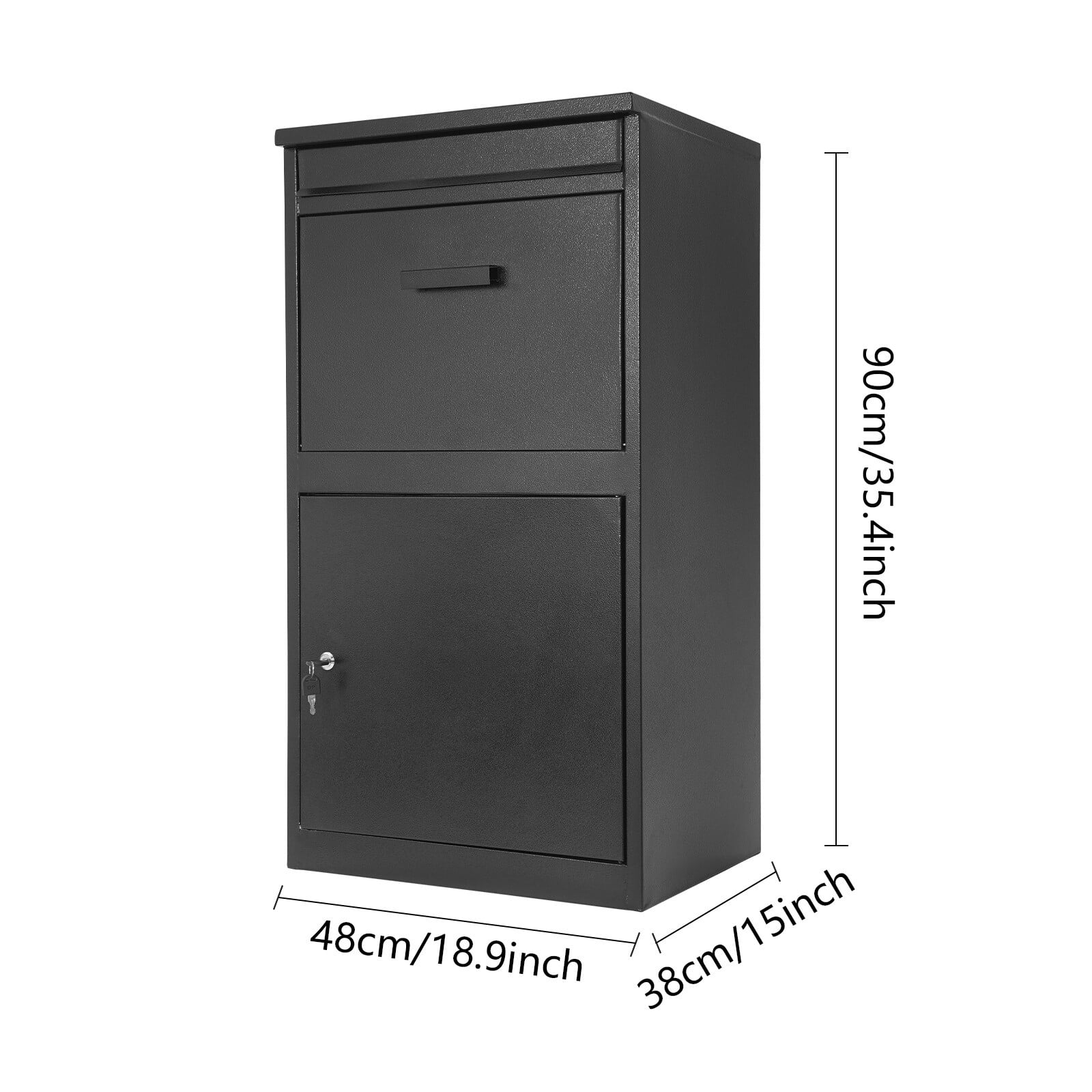 48*38*90cm Delivery Box Wall-Mount Parcel Drop Box Mail Box with Key Lock Black for Homes, Restaurants, Offices