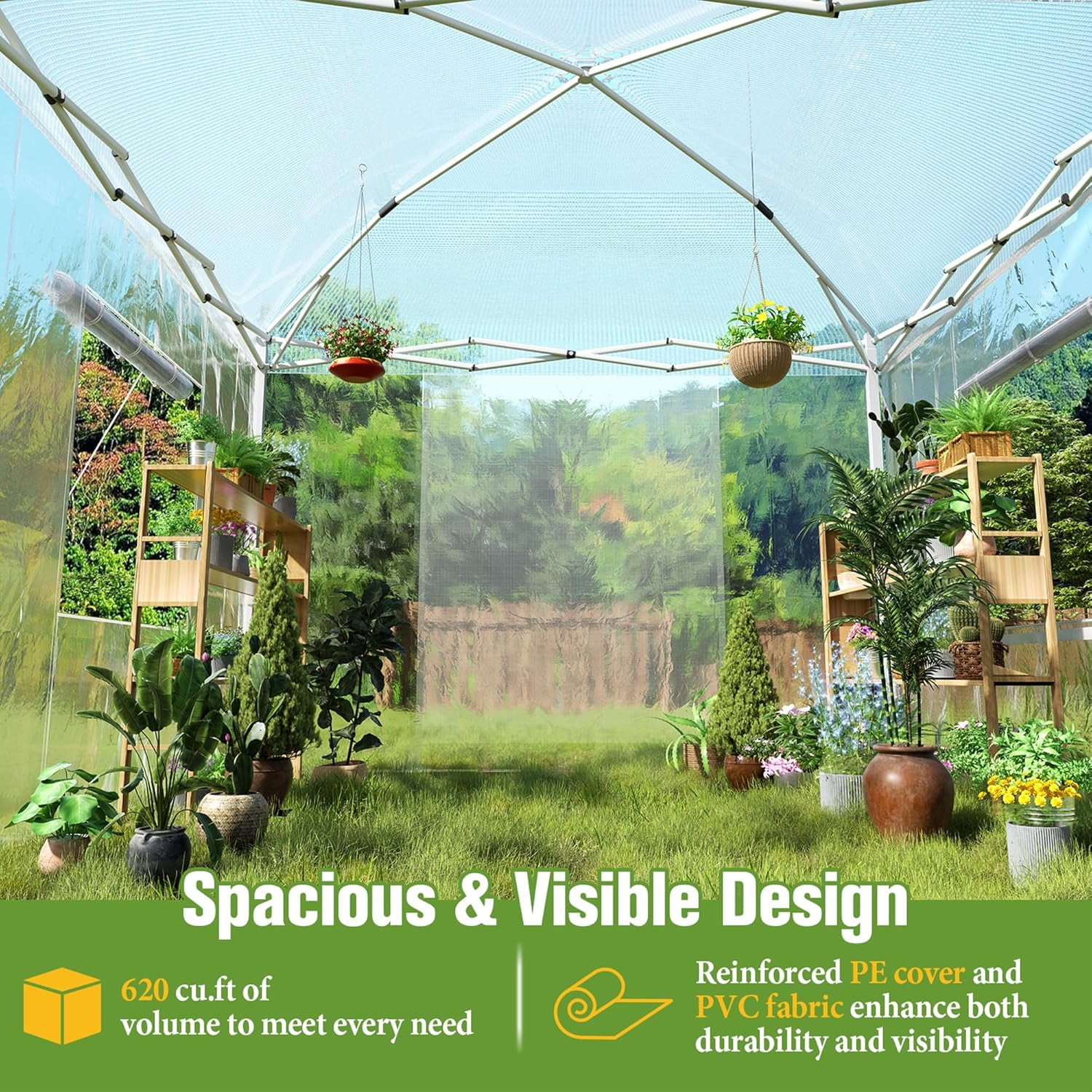 Jocisland 9.7x9.7×8.5 ft Upgraded Pop-up Portable Walk in Greenhouses for Outdoors with Adjustable Reinforced Frame, with Roll-up Zipper Door, White