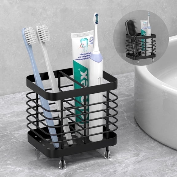 RNKR Toothbrush Holders for Bathroom, Stainless Steel Electric Toothbrush Holder Wall Mounted, Bathroom Organizer Essentials, 2 Slots, Black