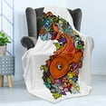 thumbnail image 4 of Fish Soft Flannel Fleece Throw Blanket, Big Fish with Bunch of Underwater Sea Creatures Animal Ocean Coral Reef Fun, Cozy Plush for Indoor and Outdoor Use, 50" x 70", Multicolor, by Ambesonne, 4 of 5