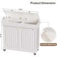 thumbnail image 2 of Double Kitchen Trash Can Cabinet, 2 × 13 Gallon Dog Proof Wood Garbage Can with Flip Out Lid, Farmhouse Hidden Trash Recycling Bin with Wheels for Indoor, 29.5" L × 12.6" W × 27.5" H, White, 2 of 7