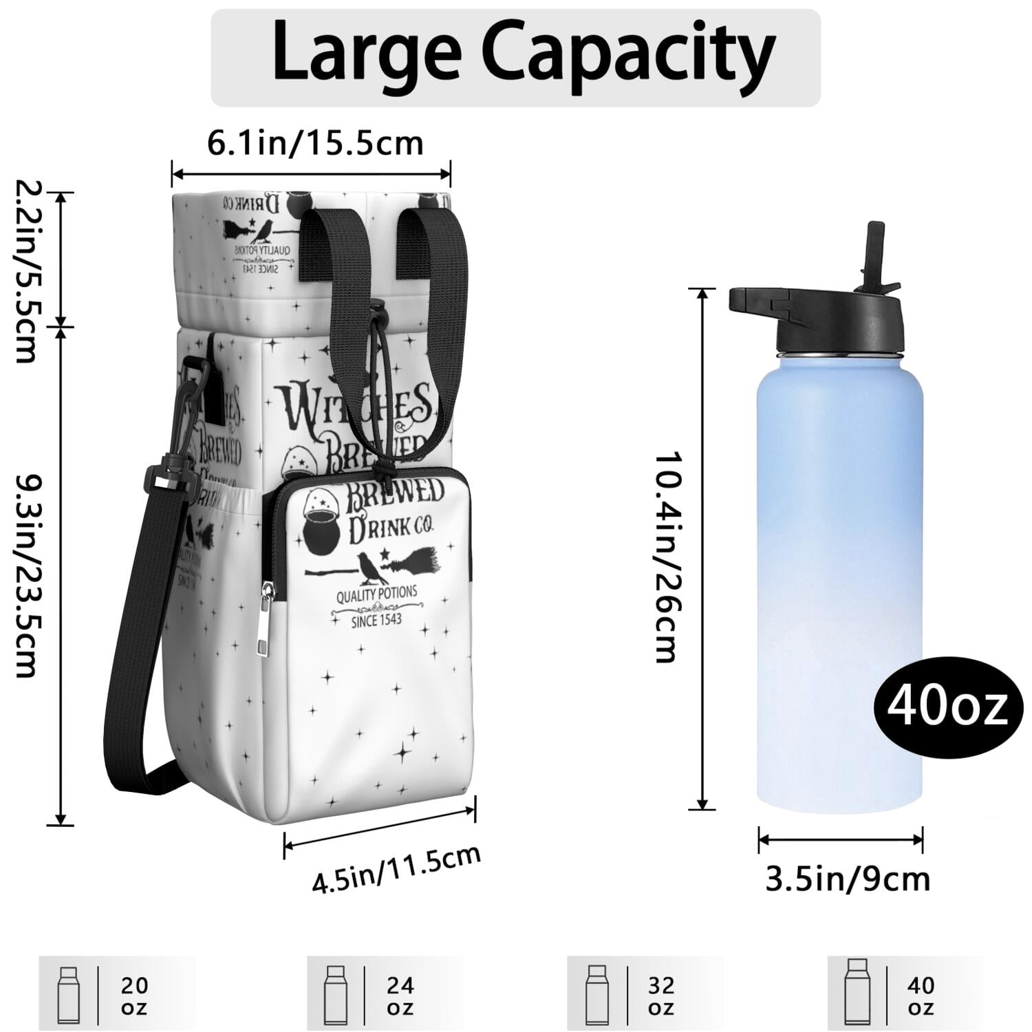 Insulated Water Bottle Carrier Bag Sleeve with Strap Crossbody for 20/24/32/40oz Tumbler,Halloween Nightmare Before Water Bottle Holder Sling Bag with Pocket Gifts for Women Men Adults