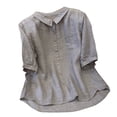 thumbnail image 3 of Women's Linen Cotton Shirt, Short Sleeve Button Down Collared Blouse, Loose Fit Oversized Top, Casual Summer Shirt, Boho Chic Tunic, Retro Vintage Inspired Blouse-Gray, 3 of 4