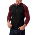 thumbnail image 3 of SUNSIOM Men's Spring Autumn Casual T-shirts Long Sleeve Round Neck Contrast Color Button Up Tops, 3 of 7