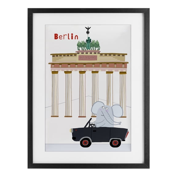 Elephant & Berlin Architecture Black Framed Print Under Glass, design by Carla Daly