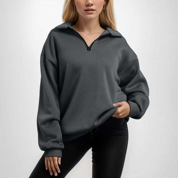 WILLBEST Essentials Hoodie Sweatshirt for Womens Oversized Half Zip Pullover Long Sleeve Sweatshirt Quarter Zip Hoodie Sweater Teen Girls Fall Blouse Clothes  Ultimate Hoodie