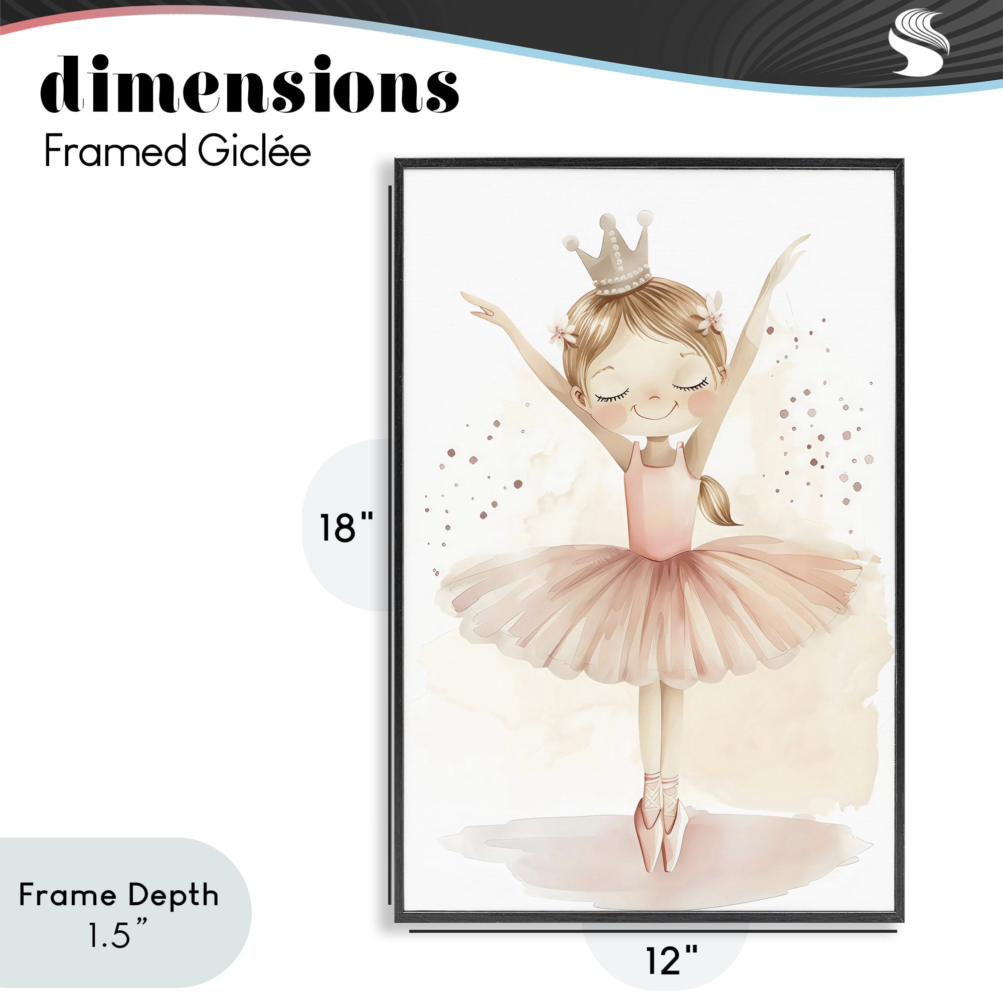 Stupell Industries Crowned Ballerina with Flowers Black Framed Giclee Art, design by Creative Studio