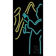 thumbnail image 1 of Blue Man Yellow Saxophone LED Neon Sign 24" Tall x 13" Wide - inches Black Square Cut Acrylic Backing, with Dimmer - Premium built indoor Sign for Studio, Club, Décor, Event, Storefront., 1 of 7