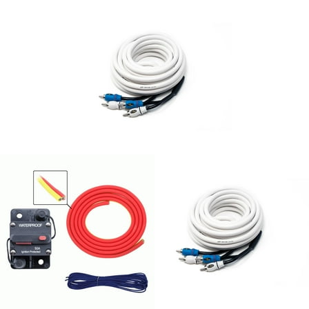 Metra MLAK8-10 50 Amp Breaker 8GA Tinned Pure Copper 10 foot Marine Wiring Kit with (2) 6 Meter Marine RCA Cables