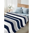 thumbnail image 4 of Navy Blue White Striped California King Size Flat Sheet, Wrinkleproof & Fadeproof Cooling Flat Bed Sheet Only, Grey Farmhouse Stripe Abstract Art Breathable Soft Bedding Top Sheets 108 x 98 Inches, 4 of 8